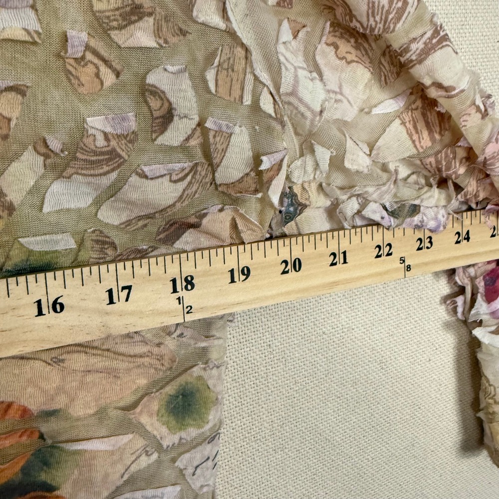 Womens Sheer Mesh Mosaic Floral 3D Textured V-Neck Top‎ 3/4 Sleeve Beige Multi - Picture 4 of 6